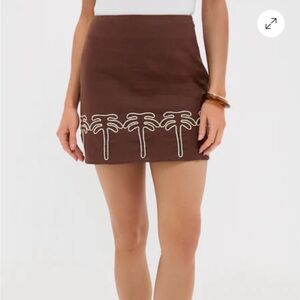 Brown & Cream Embroidery Palm Mini Skirt